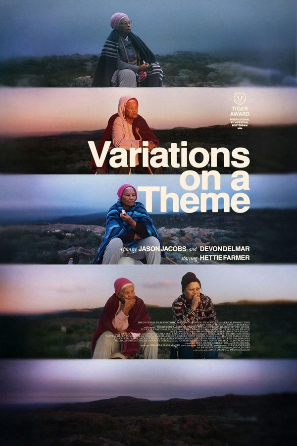 An elderly woman seated in the South African highlands at dusk, from the poster for Variations on a Theme