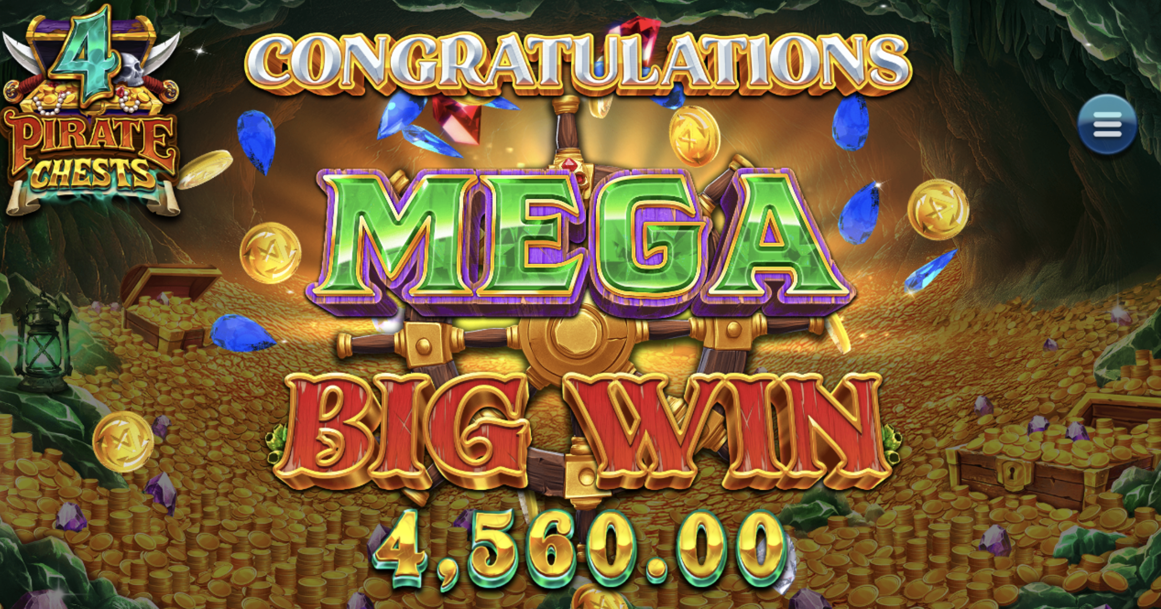 Screenshot of Mega Big Win on 4 Pirates Chests!