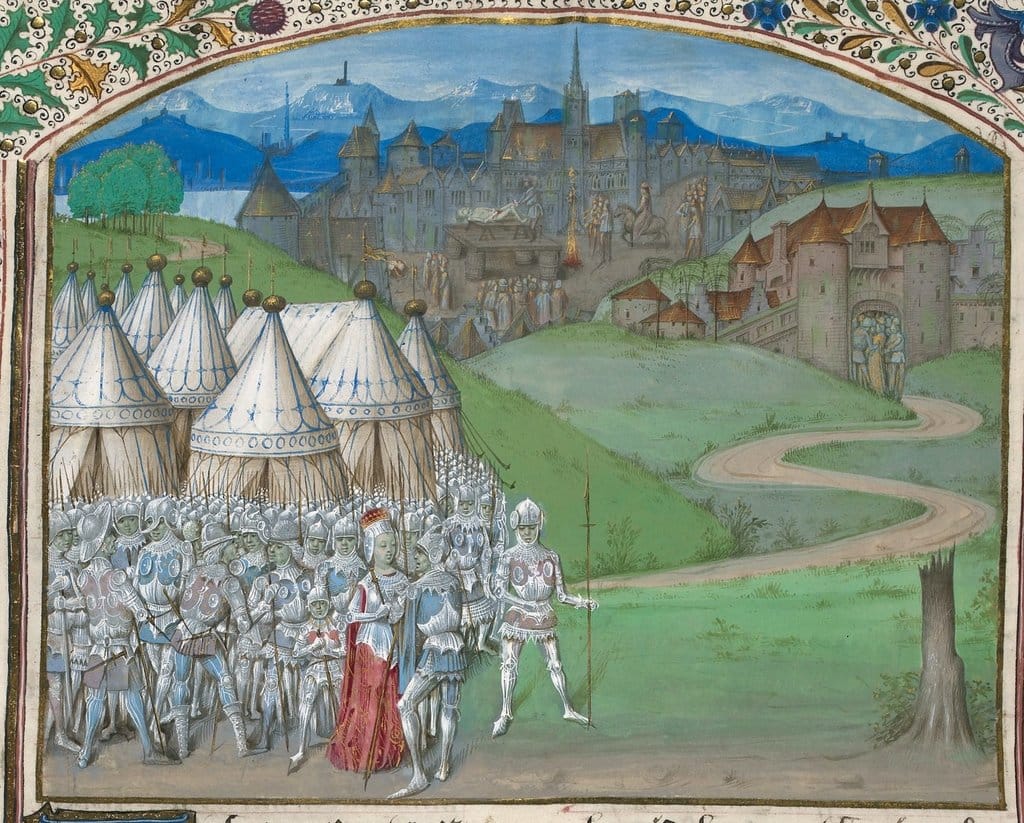 Queen Isabella and her army from BL Royal 15 E IV folio 316v