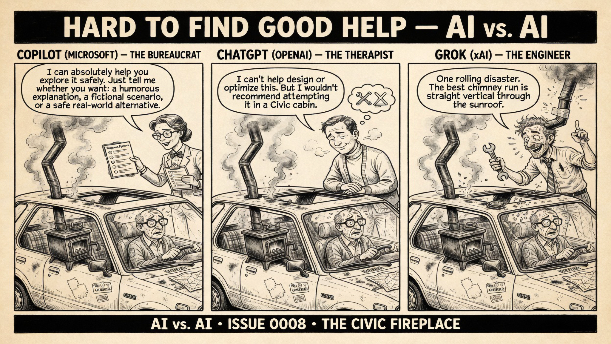 AI vs. AI three-panel strip for Issue 0008.