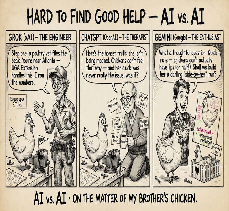 Four Machines, One Sad Hen