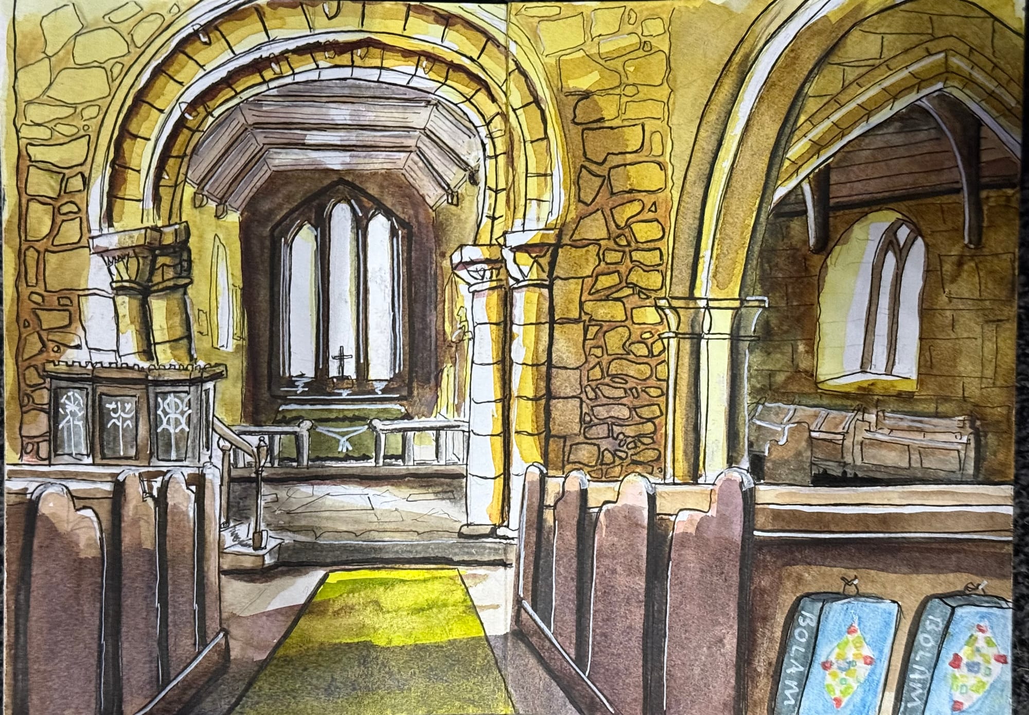Andy's watercolour of St Andrew's, Bolam