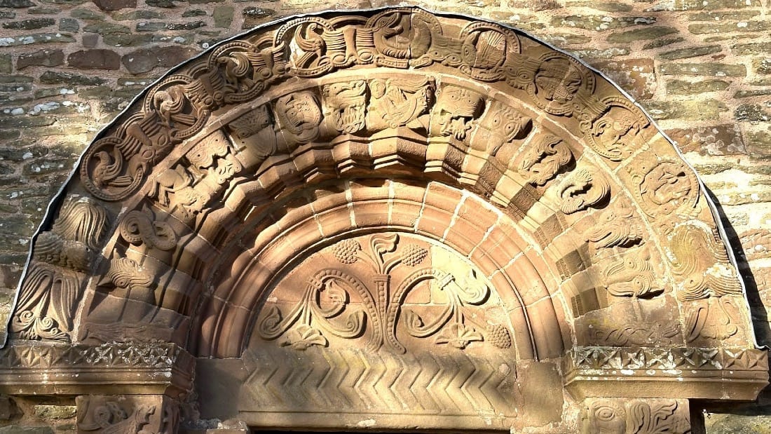 Horizontal band of Romanesque carving at Kilpeck