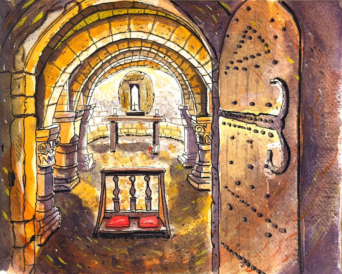 Stone columns and vaults in Lastingham crypt