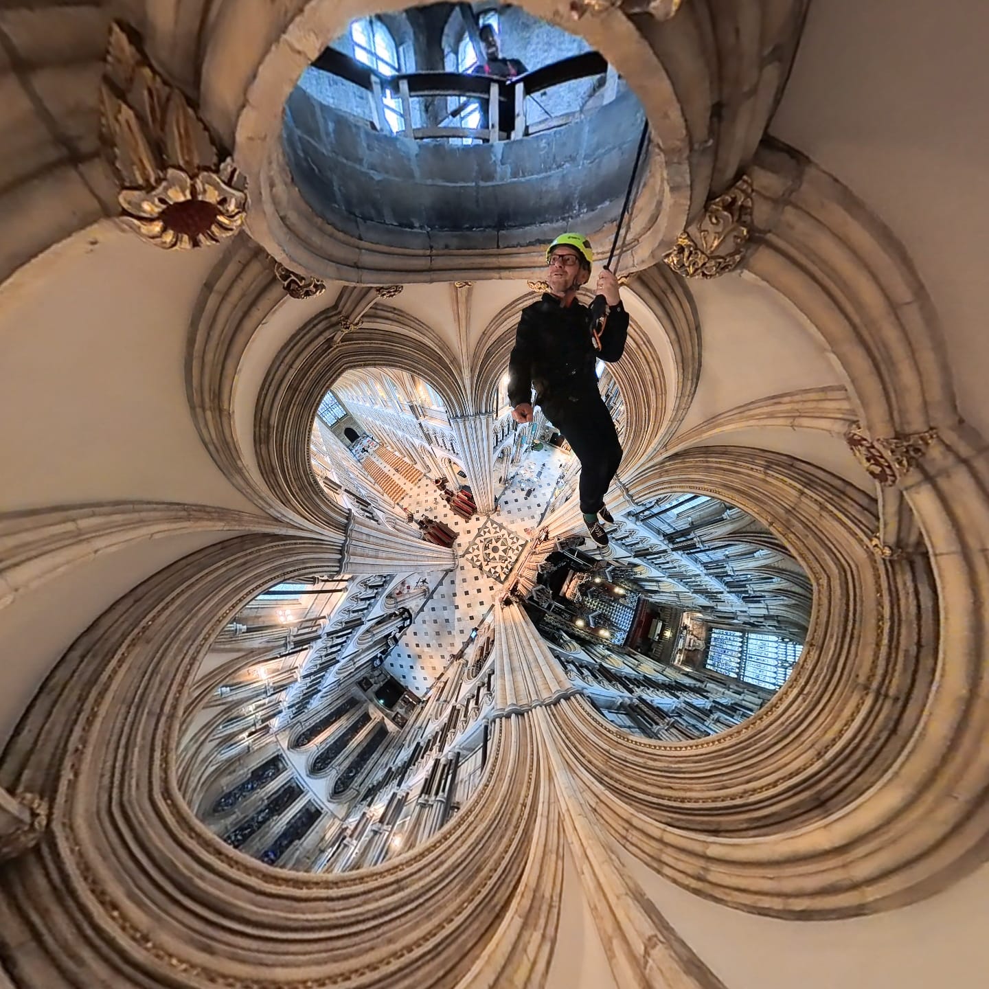 A circular view through cathedral arches