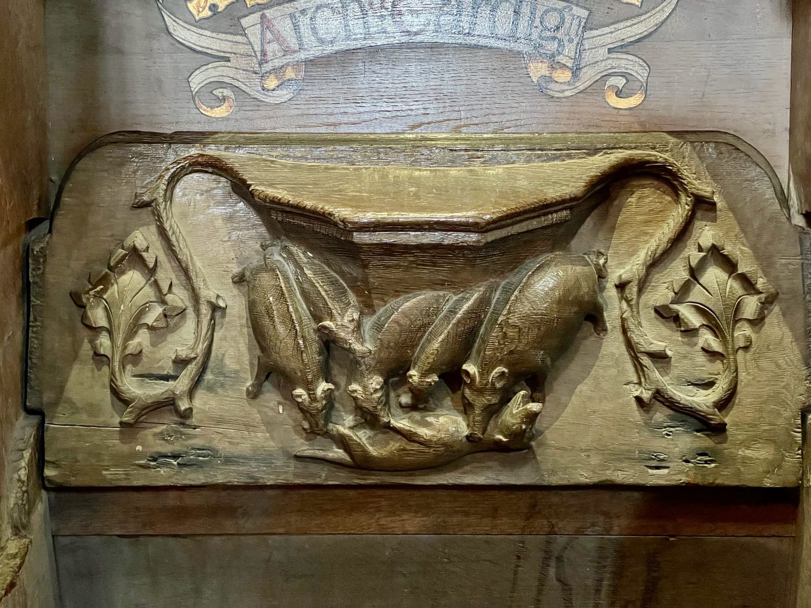 ✨ Treasure Hoard: Pigs attacking a wolf, St. David's Cathedral, Pembrokeshire