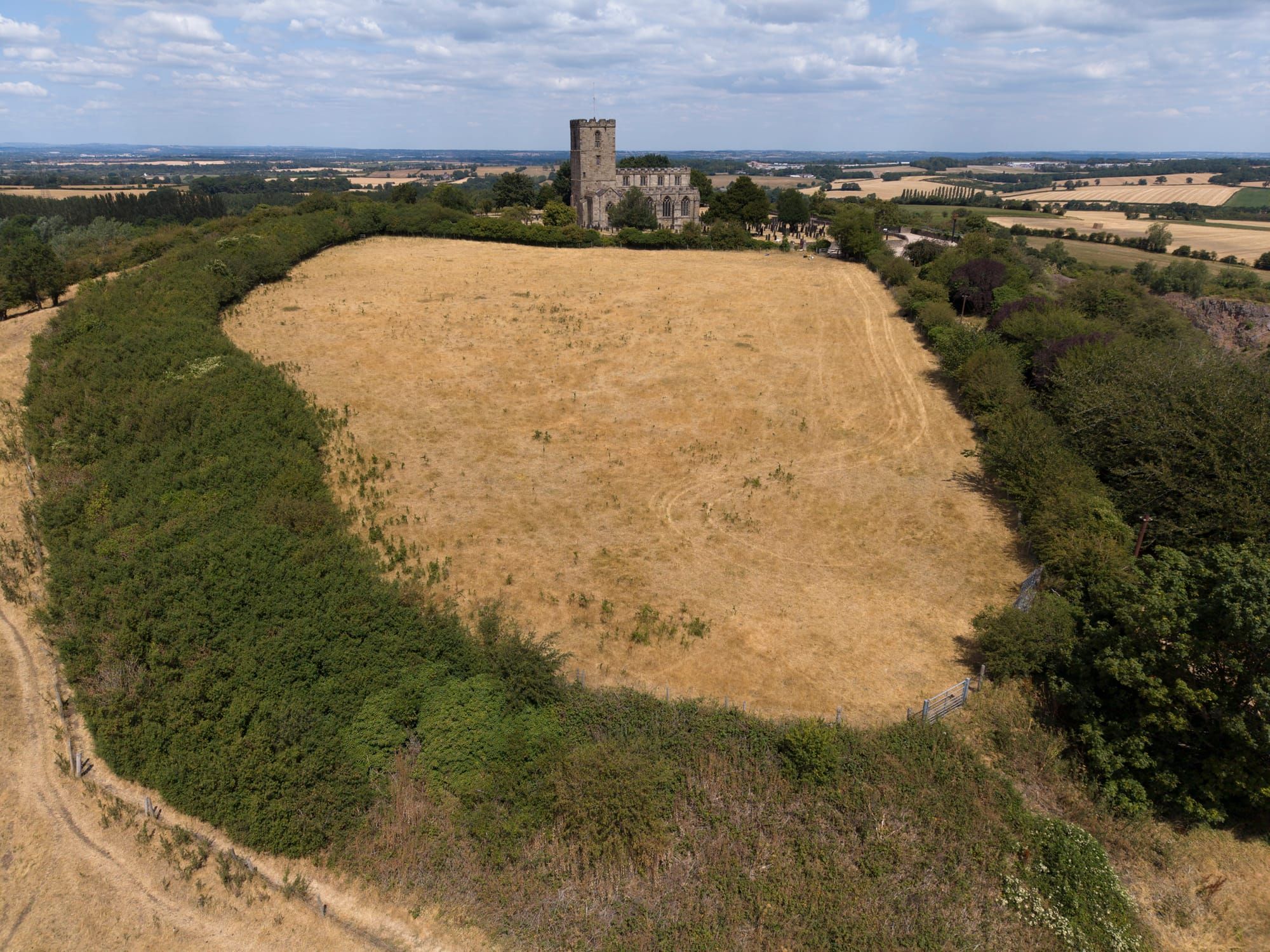 Aerial video of the Priory Church of Breedon on the Hill