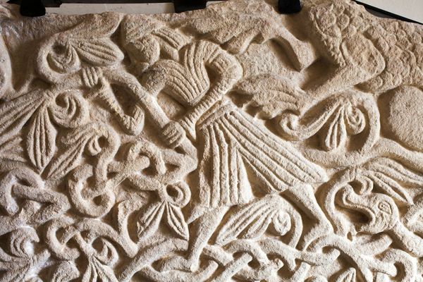 Norman tympanum and Saxon style carving at All Saints, Billesley
