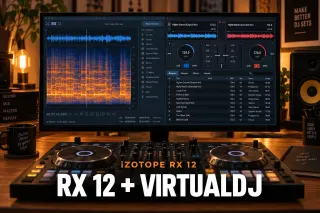 RX 12 and VirtualDJ workflow on a studio monitor above a DJ controller