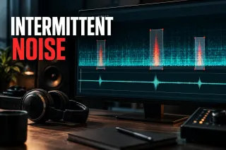 Intermittent noise removal in iZotope RX 12 with isolated bursts selected on a spectrogram without altering clean audio.