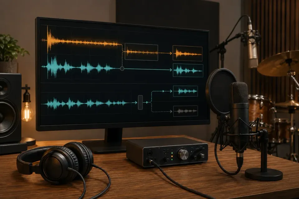 Headphone and drum-mic bleed separated from a clean vocal recording