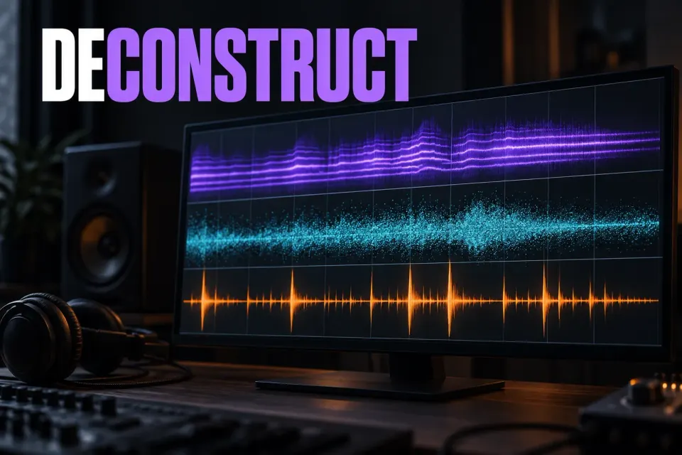 iZotope RX 12 Deconstruct visualized as separate tonal, noisy and transient components of the same audio signal.