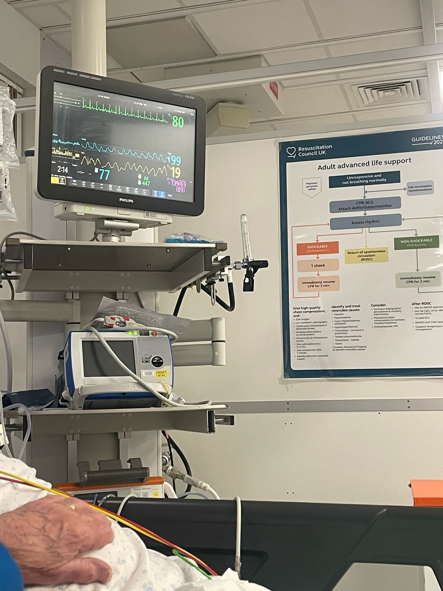 Karen sits by her mother’s hospital bedside in May 2025. (Photo courtesy of Karen)