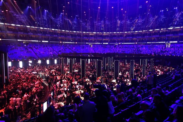 The O2 Arena in London on the evening of Brit Awards 2016