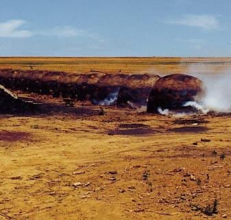 Quema de carbón después de la limpieza de la vegetación del cerrado