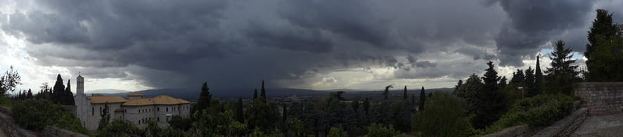 Thunderstoms, here approaching Assisi, kept us in the conference centre