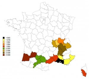 Progresión del chancro coloré du platane dans le Sud de la France