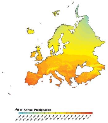 H stable Isotope Map from http://www.earthmagazine.org/article/cold-case-files-forging-forensic-isoscapes
