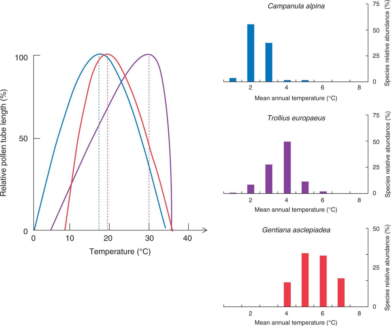 Temperature requirements of pollen germination shape species distributional ranges