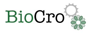 The BioCro logo is the text bio in green and crow in black followed by two interlocking gears. The bottom gear is composed of plant leaves.