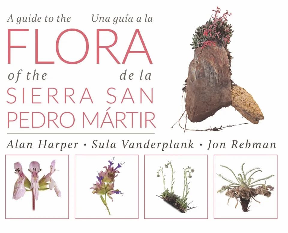 A stark white cover with a bilingual title elegantly displayed, and smaller inset photos of plants against a white background.