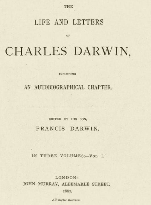 Image : Francis Darwin, La vie et les lettres de Charles Darwin (1887).