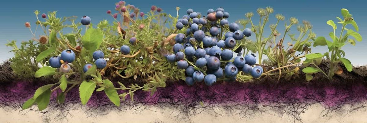 A digital blueberry bush tapping into computer-generated fungi in the soil.