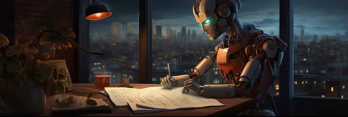 Un robot generado por computadora escribe un artículo digital.