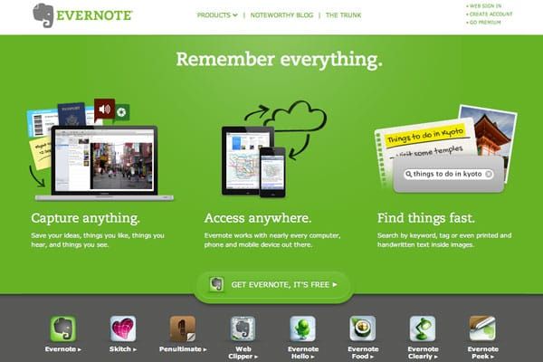 Evernote's welcome page
