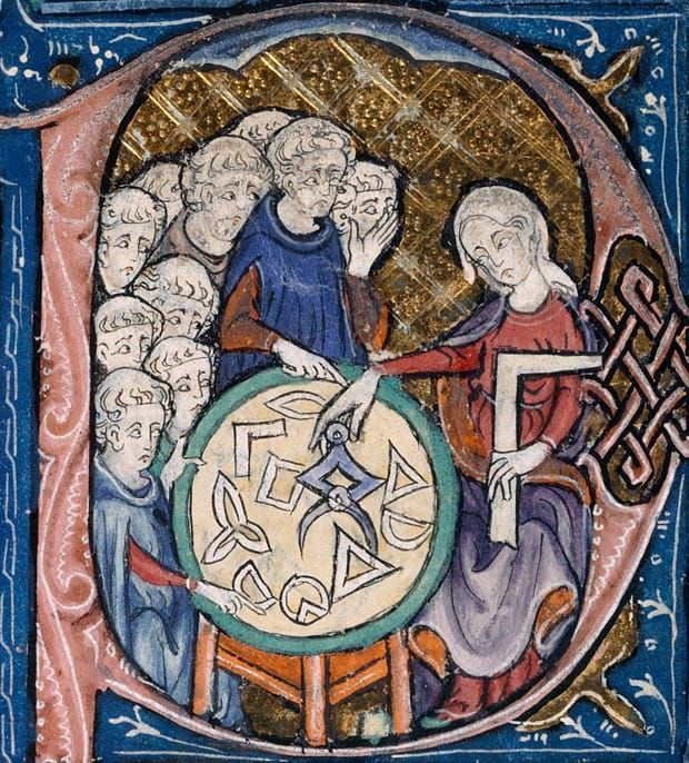 Image: From a translation of Euclid’s Elementa, attributed to Adelard of Bath, c. 1309–1316.