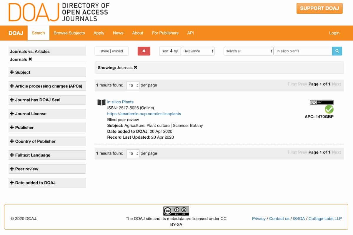 in silico Plants now listed on Directory of Open Access Journals
