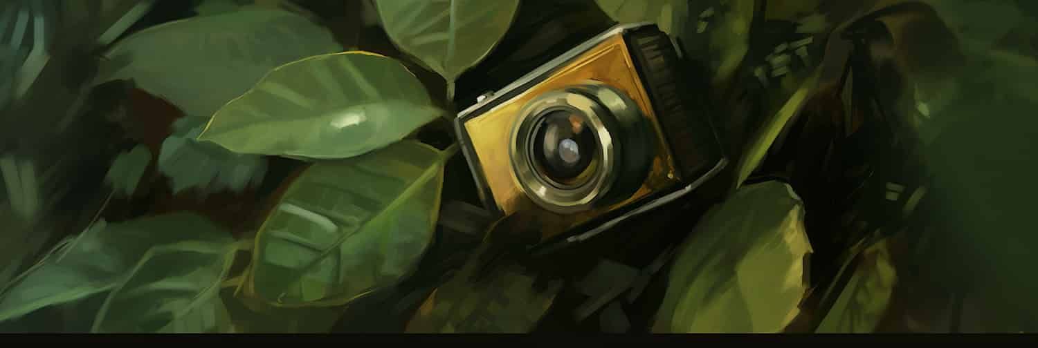 A webcam embedded among leaves.