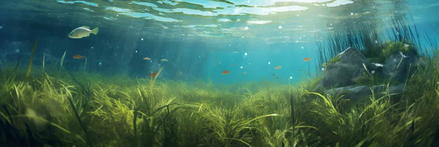 A digital seagrass meadow grows in computer-generated water.