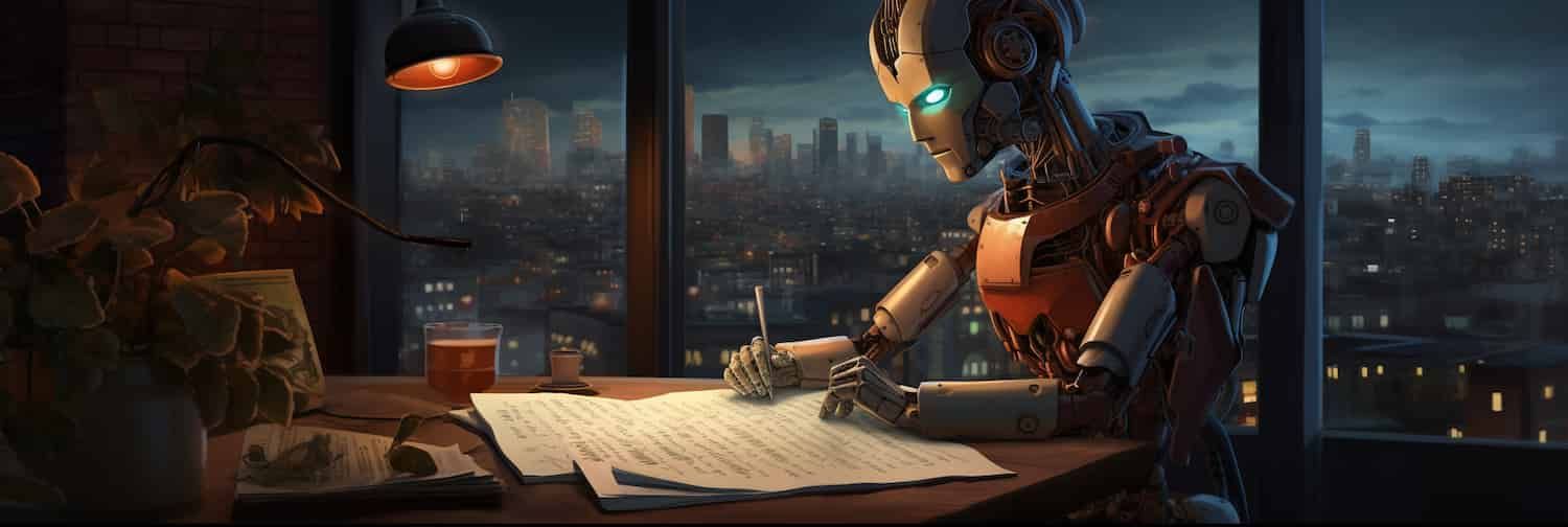 A computer-generated robot writes a digital article.