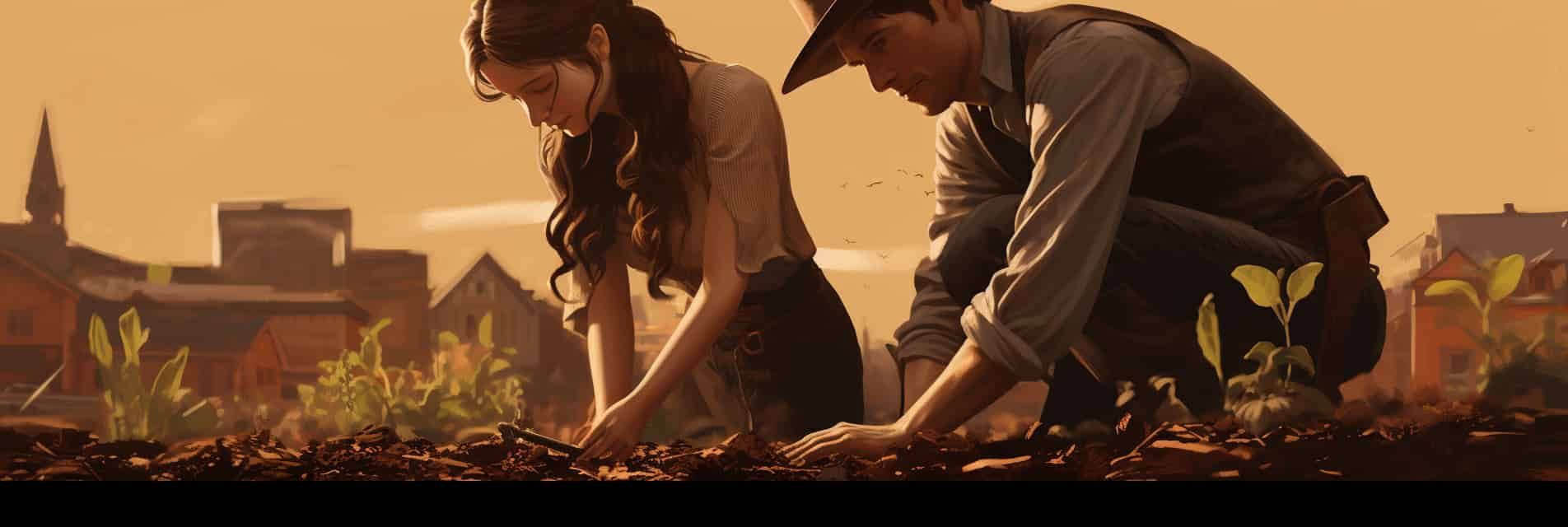 A digital cowgirl and computer-generated cowboy plant computer generated seeds in a university that may or may not have origi