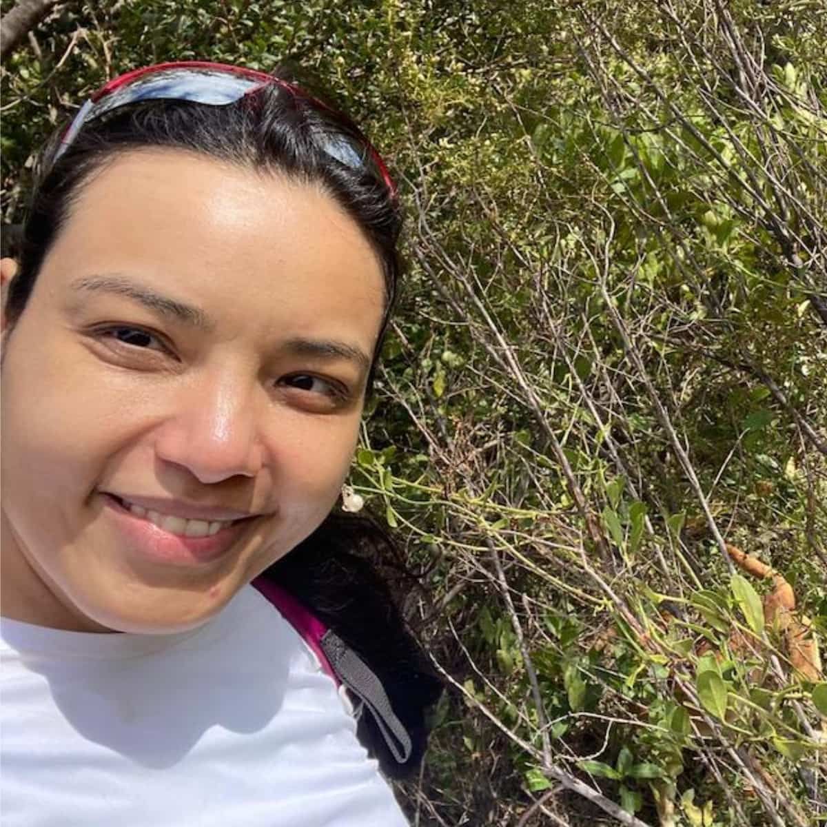 Juliane Ishida takes a selfie in the Cerrado.