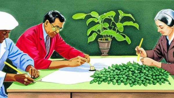 Scientists studying faba beans.