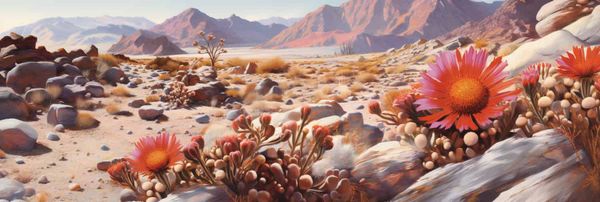 Mesembryanthemum crystallinum creeping across a desert.
