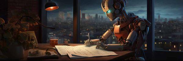 A computer-generated robot writes a digital article.