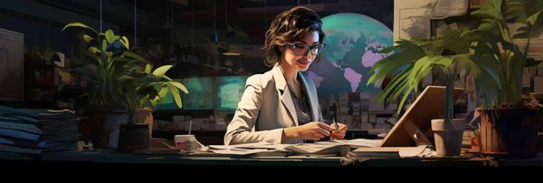 A digital woman reading computer-generated botany news