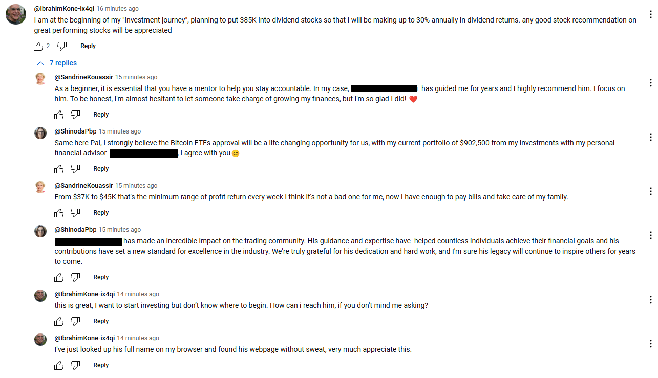 screenshot of auto-generated comments on YouTube