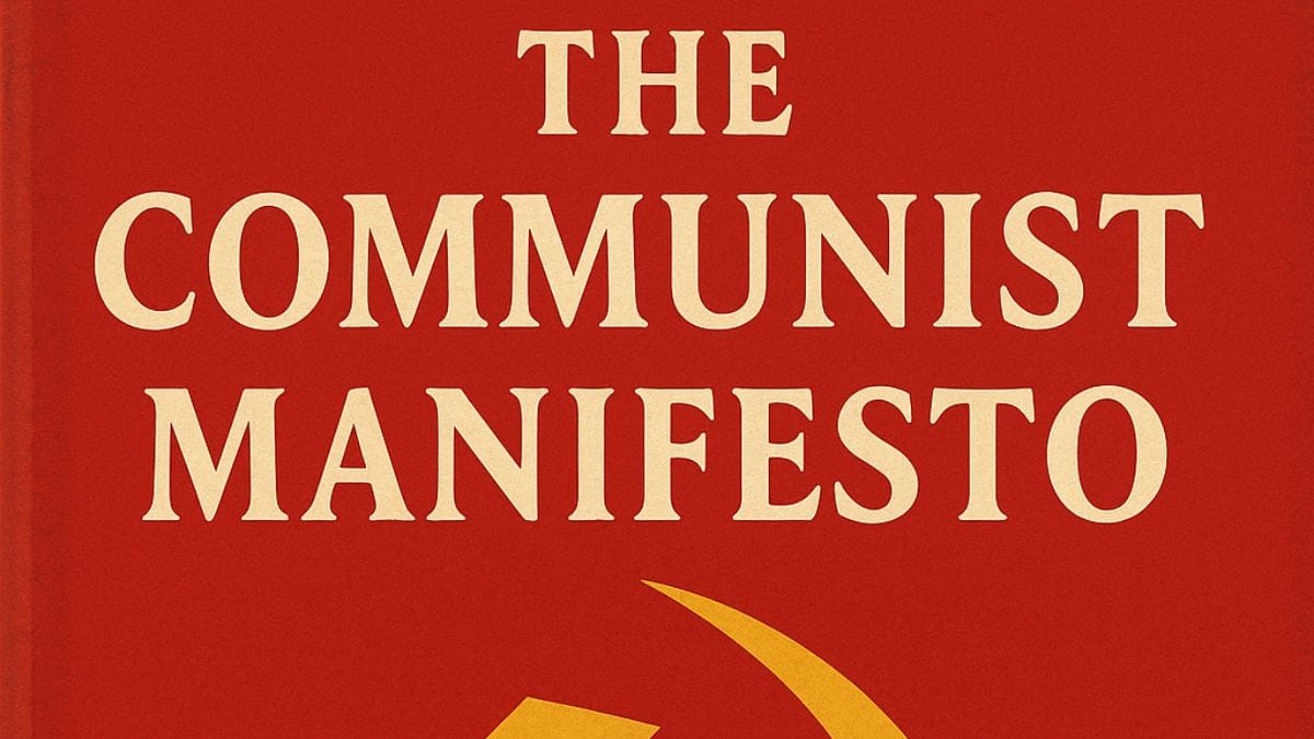 The Communist Manifesto by Karl Marx and Friedrich Engels conceptual book cover