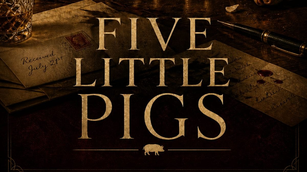 Five Little Pigs by Agatha Christie conceptual book cover
