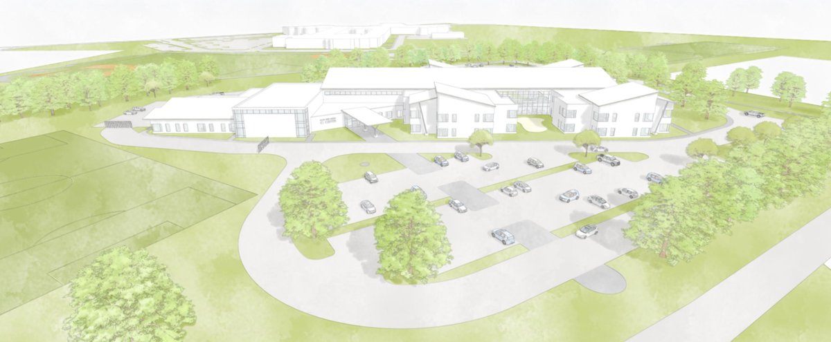 Rendering of proposed K-1 Center with Shed Roofs