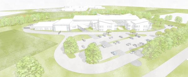 Rendering of proposed K-1 Center with Shed Roofs