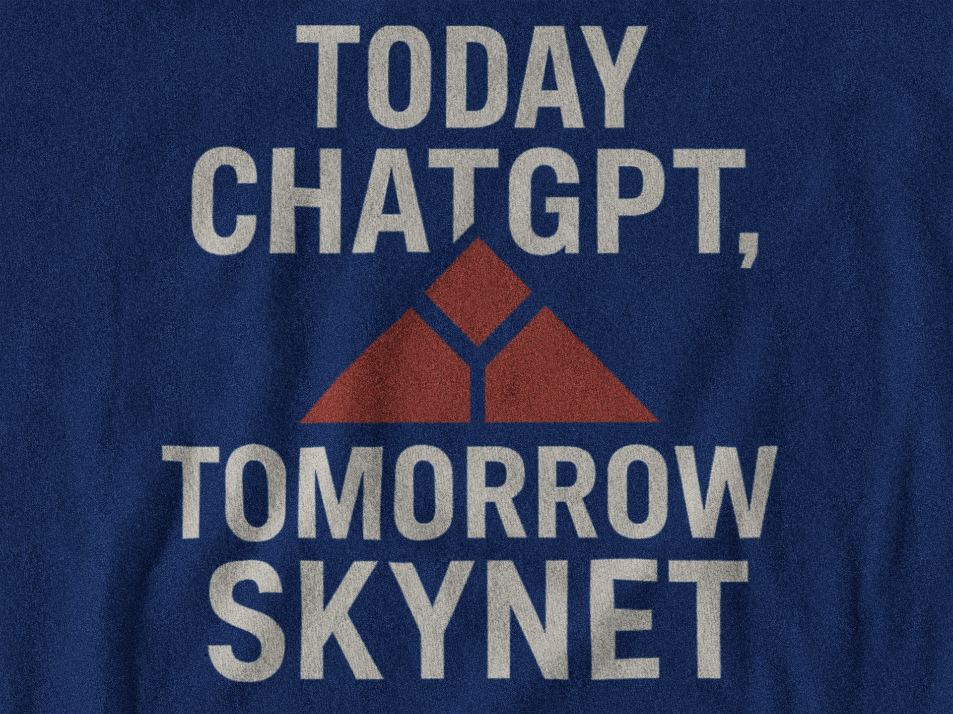 Closeup of ChatGPT Skynet blue triblend t-shirt futuristic AI inspired graphic tee