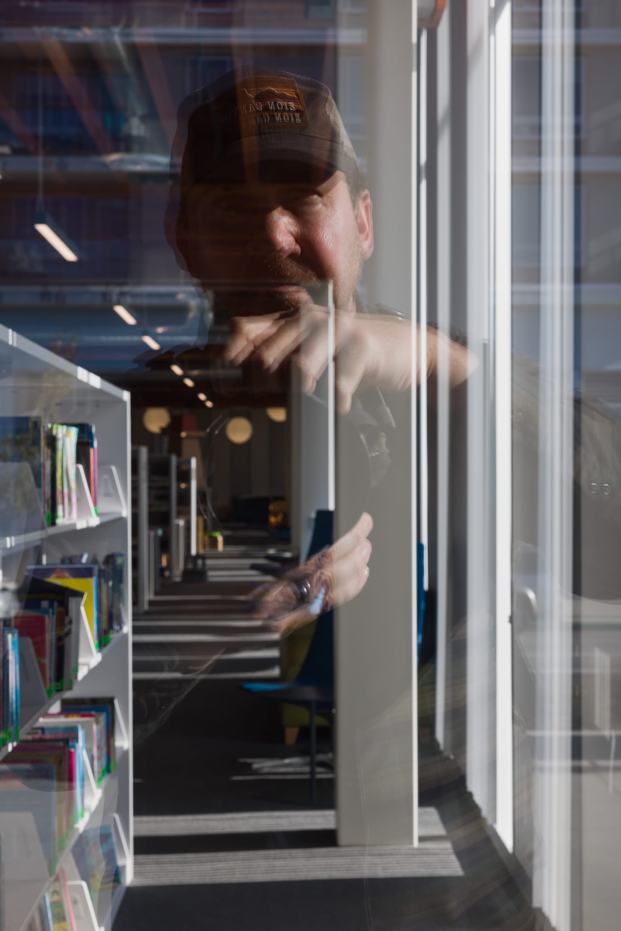 My reflection in the Billie Jean King Main Library in Long Beach, CA