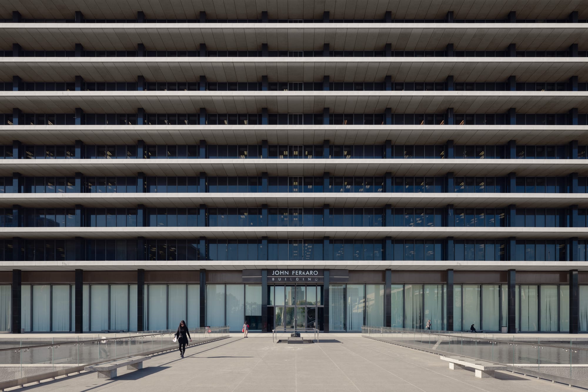 Architectural detail of the John Ferraro Building in Los Angeles