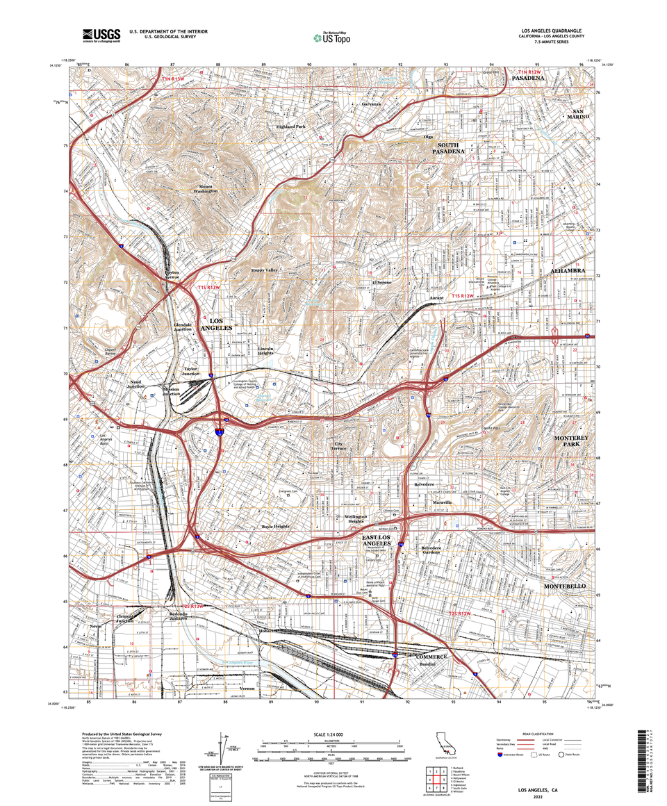 a USGS topo map from the center of los angeles