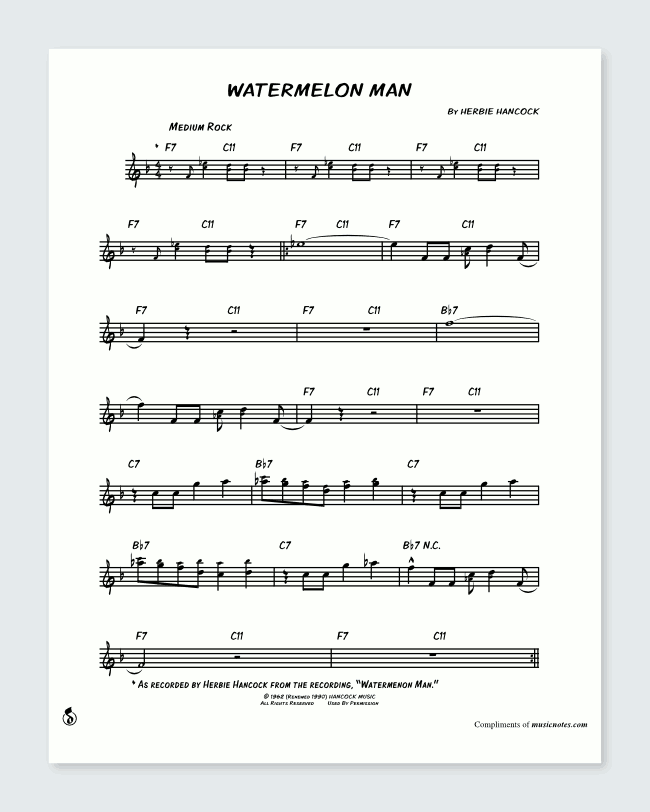 Image: Watermelon Man Sheet Music; Article: How to Read Lead Sheets